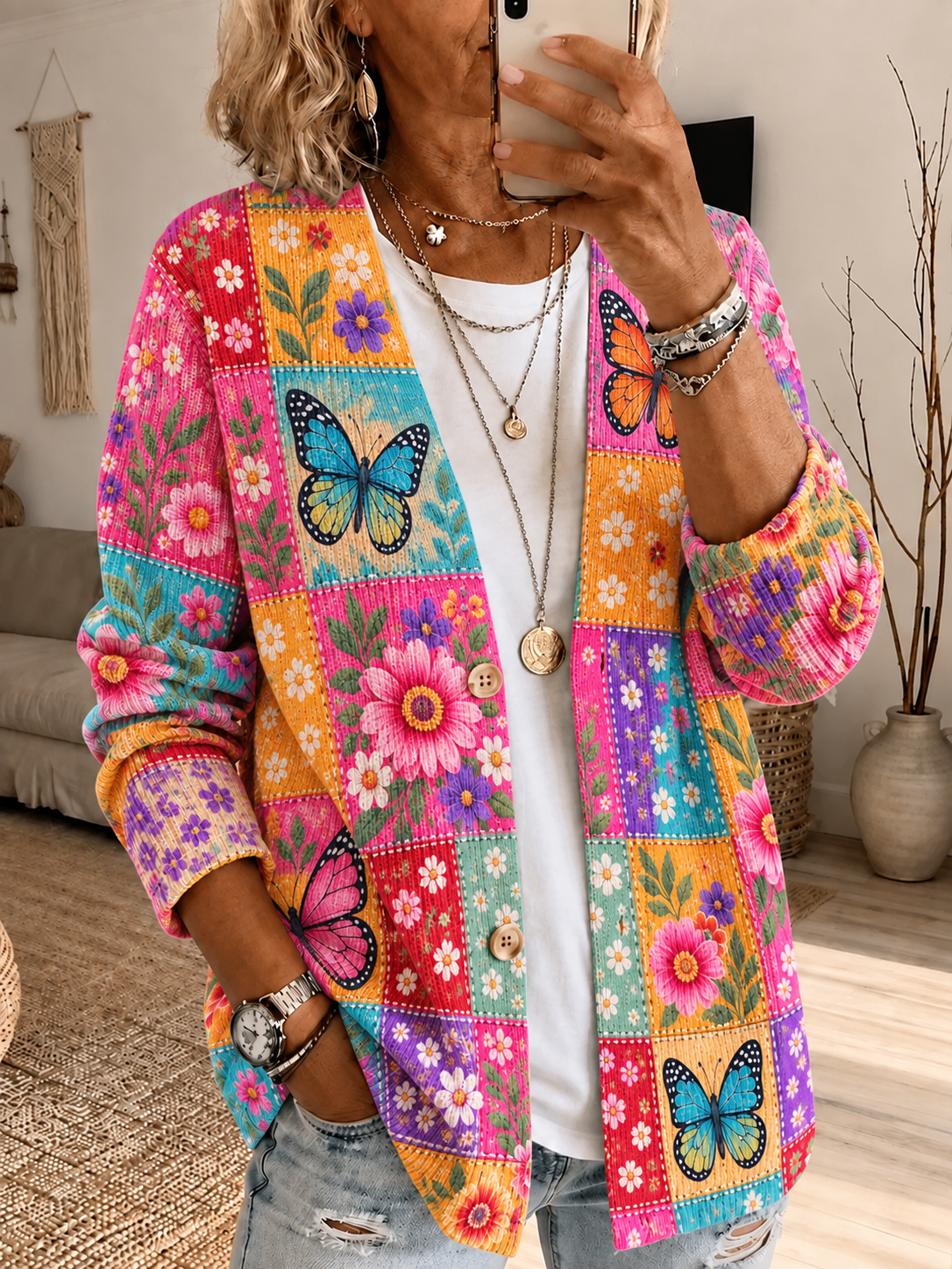 Women's Canadian Print Cardigan