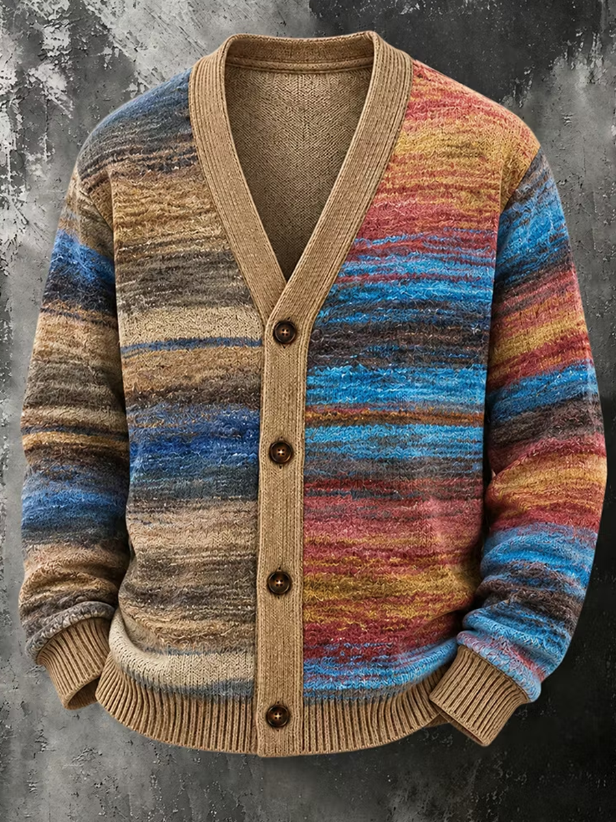 Men'S Western Style Striped Cardigan