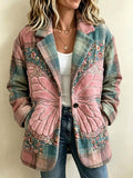 Women'S Butterfly and Floral-Themed Vintage Patchwork Sheepskin Coat