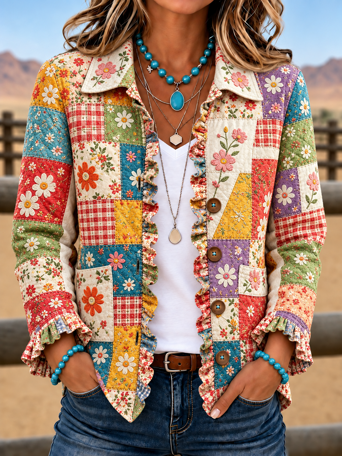 Women'S Butterfly Patterned Casual Western Style Jacket