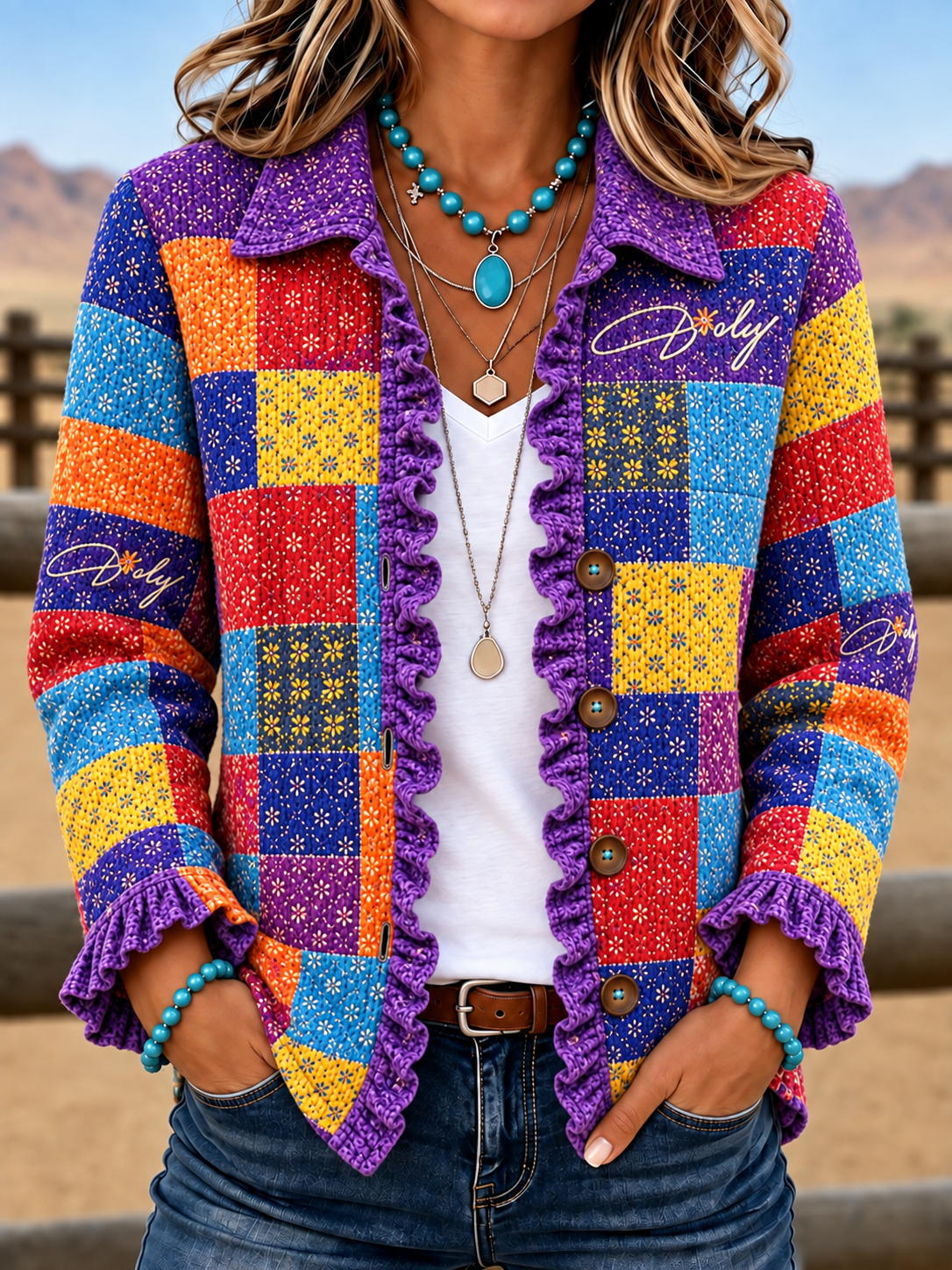 Women'S Butterfly Patterned Casual Western Style Jacket