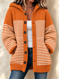 Women Striped Crew Neck Printing Casual Cardigan