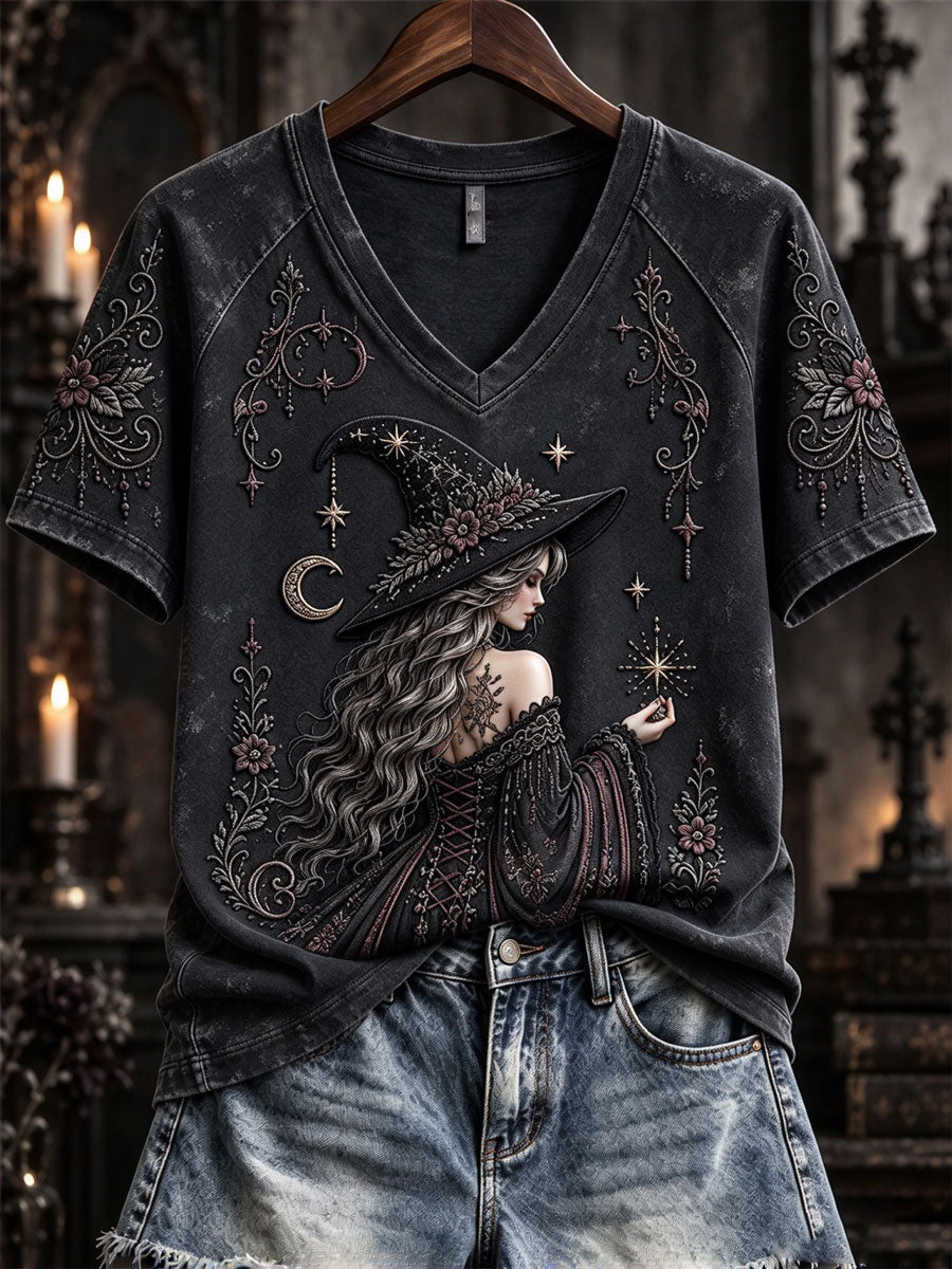 Women'S Halloween Witch V-Neck T-Shirt