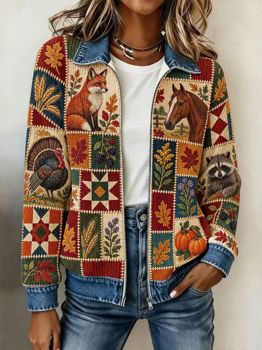 Women's Tennessee Country-Style Patchwork Knitted Zipper cardigan