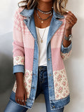 Women's Patchwork Art Denim Collar Jacket