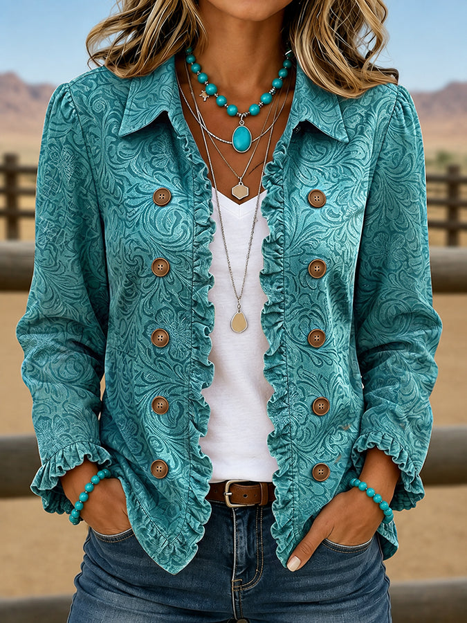 Women'S Casual Western Ruffled Jacket