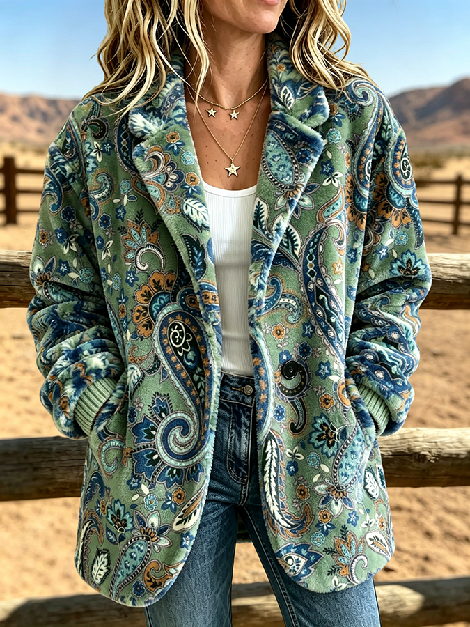 Women's Western-Style Vintage Print Flannel Jacket