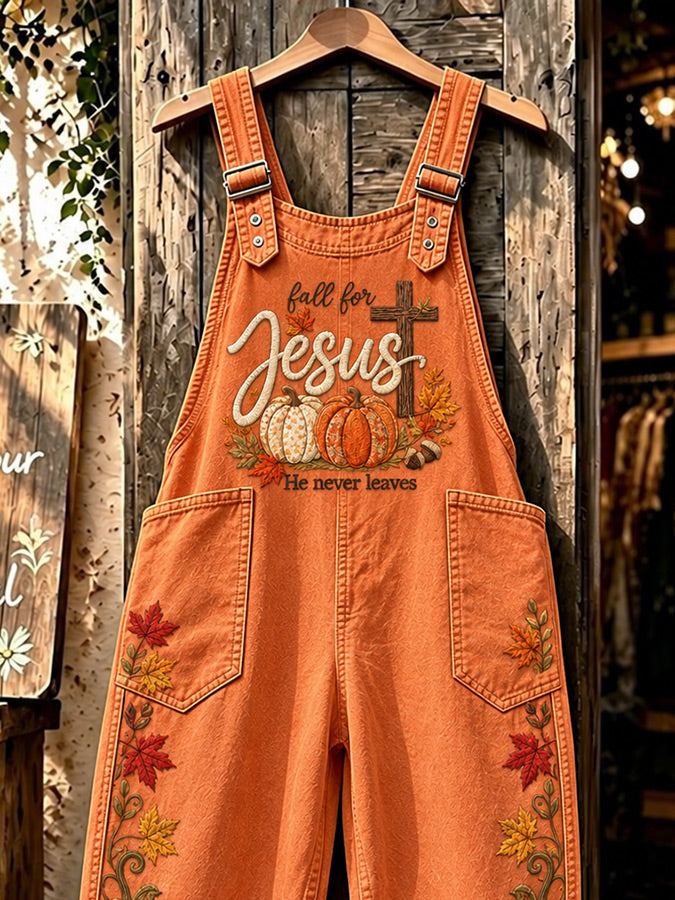 Women's Retro Autumn Plaid Cross Print Overalls