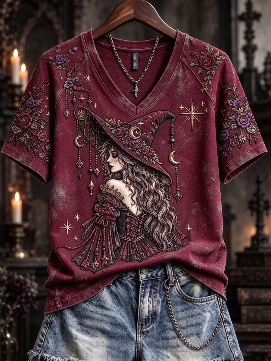 Women'S Halloween Witch V-Neck T-Shirt