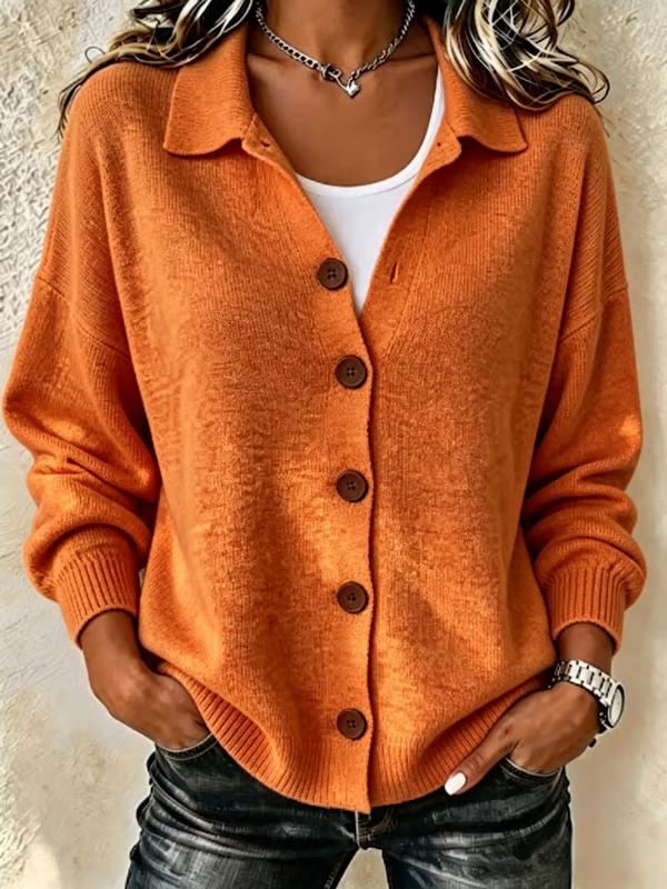 Women's Knitted Solid Color Collar Cardigan