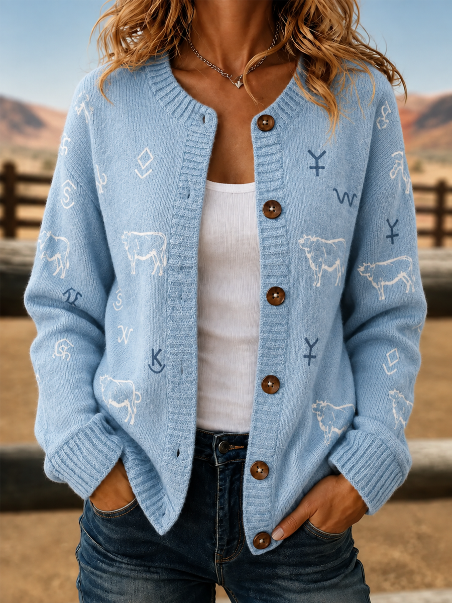 Women's Western Printed Knitted Cardigan