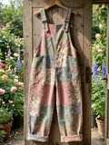 Women's Butterfly & Floral Pattern Vintage Overalls