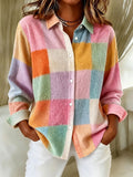 Ladies' Checkered Contrasting Autumn Long Sleeved Shirt