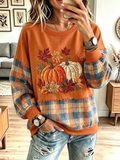 Women'S Retro Pumpkin Autumn Pattern Art Casual Fashion Long Sleeved Hoodie