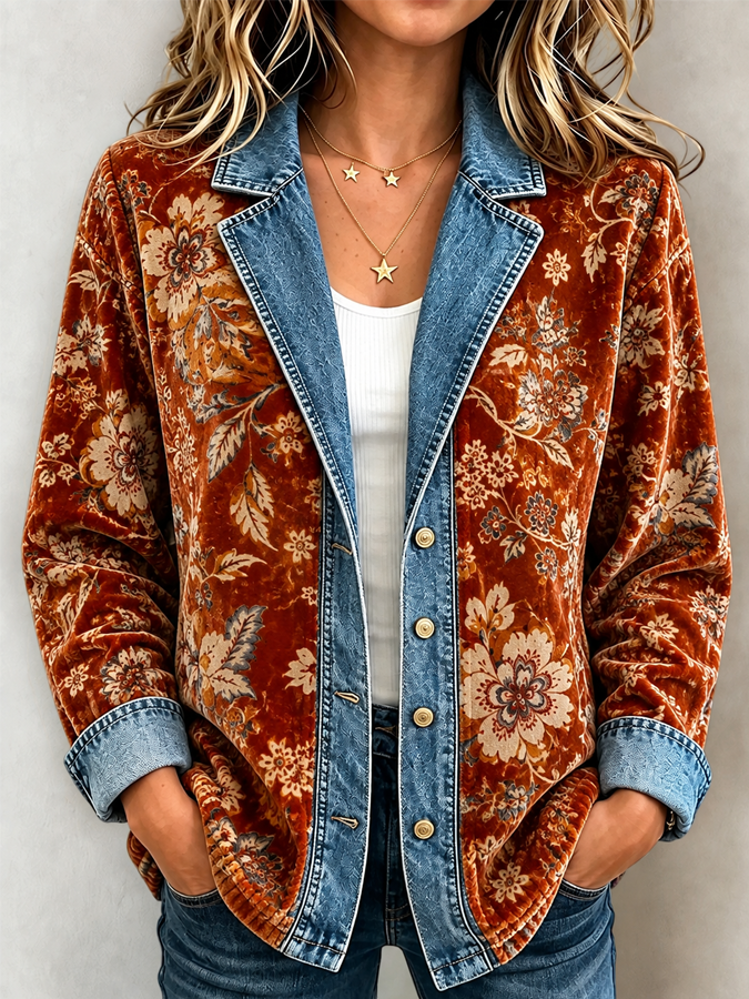 Women's Retro Western Cowboy Patchwork Jacket