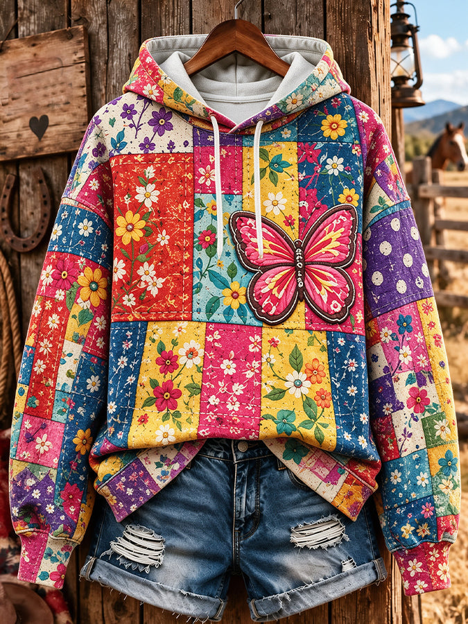 Women's Floral Butterfly Print Hoodie