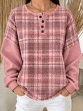 Women Plaid Henley Collar Casual Spring/Fall Long Sleeve Sweatshirt