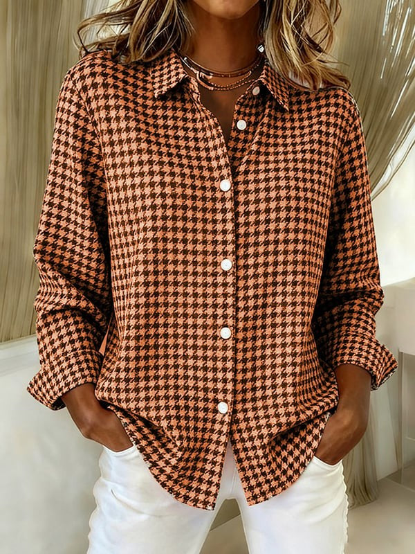 Women'S Casual Retro Autumn And Winter Houndstooth Shirt
