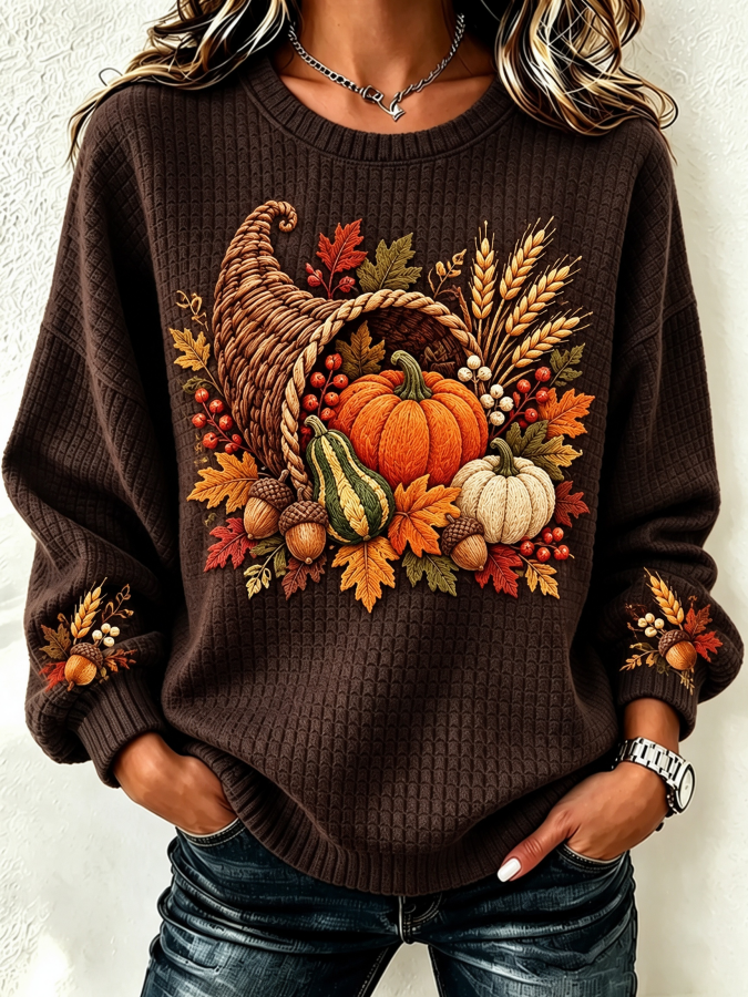 Women Fruit Crew Neck Casual Spring/Fall Long Sleeve Sweatshirt