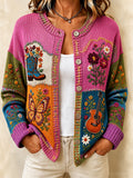 Women'S Pink Western Style Butterfly Flower Pattern Cardigan