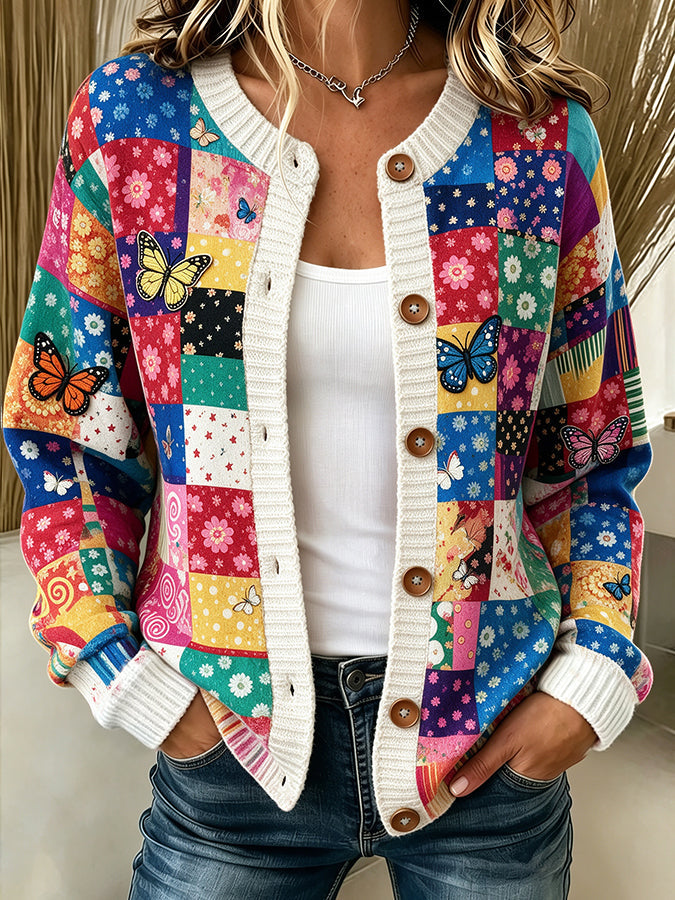 Women'S Butterfly Printed Knitted Cardigan Top
