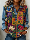 Women's Patchwork Art Cowboy Collar sweatshirt