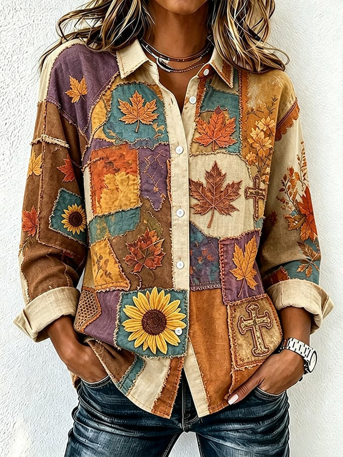 Women'S Plaid Printed Lapel Long Sleeved Shirt