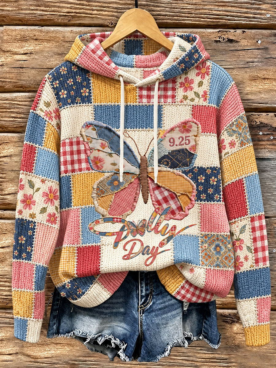 Women's Patchwork Art knitted hooded