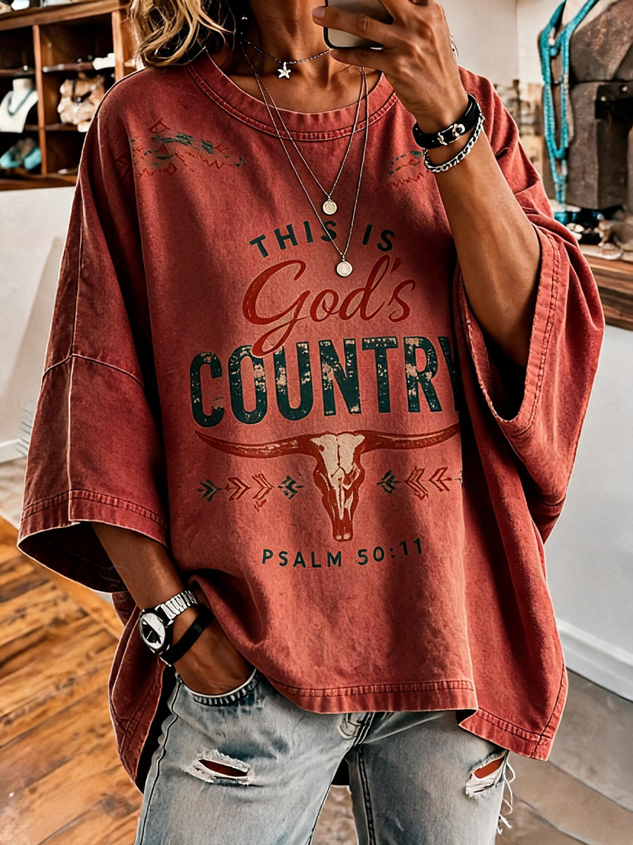 Women'S Western This Is God'S Country Print Loose Top