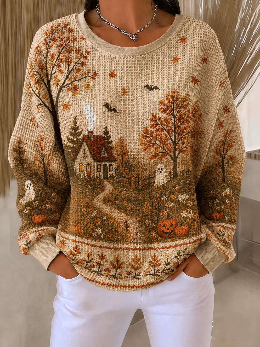 Women's Casual Autumn Waffle Top