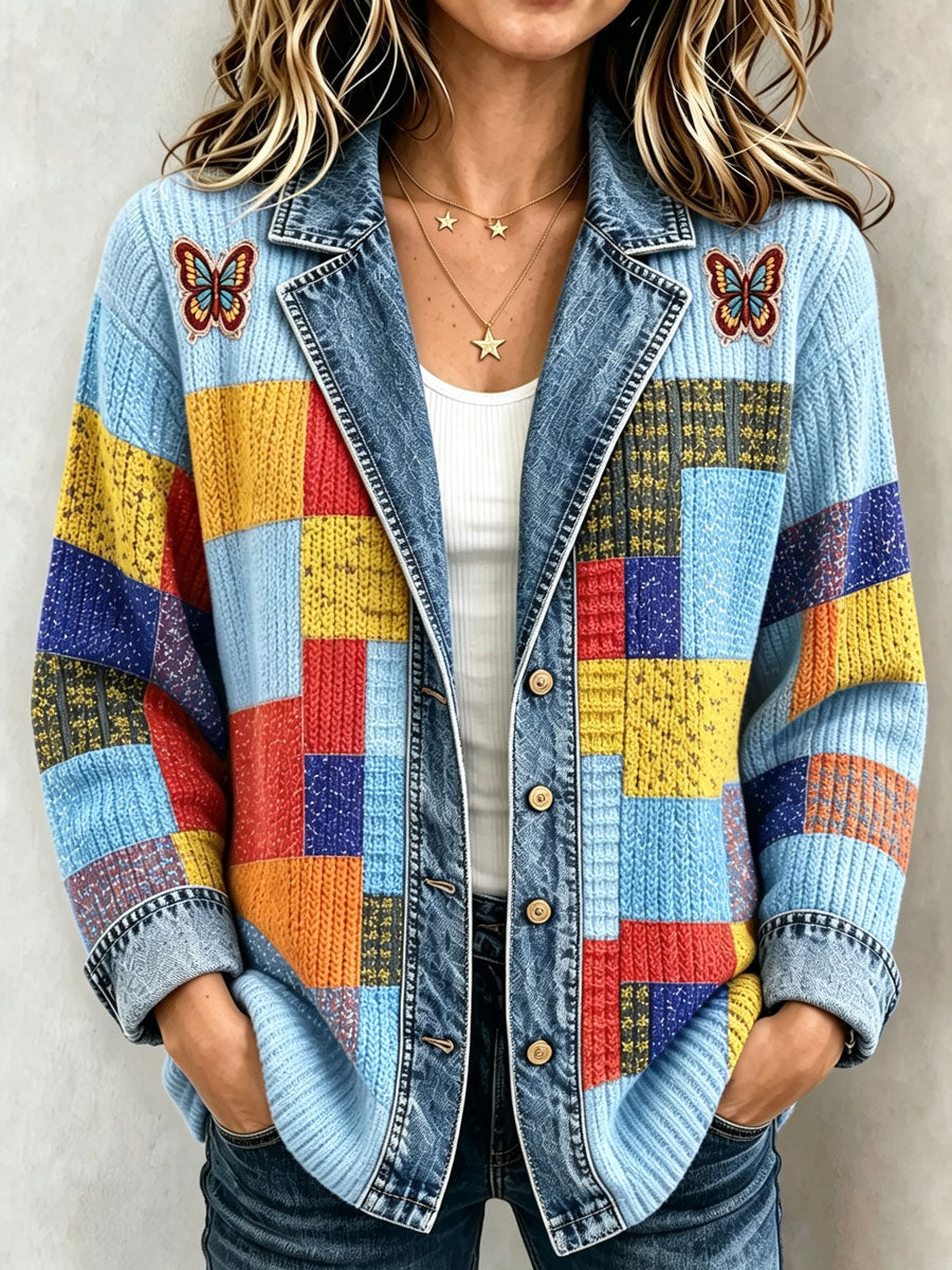 Ladies' Butterfly Pattern Splicing Effect Coat