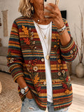 Women's Striped Floral Embroidery Button Knit Cardigan