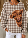 Women'S Autumn Highland Cattle Print Waffle Casual Sportswear