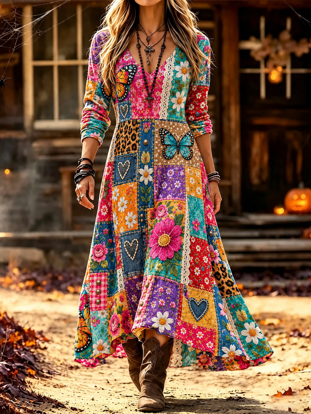 Women'S Butterfly Patterned Casual Dress