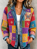 Women's Plant and Flower Patchwork Knitted Cardigan