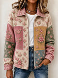 Women'S Retro Plant Flower Pattern Casual Jacket Jacket