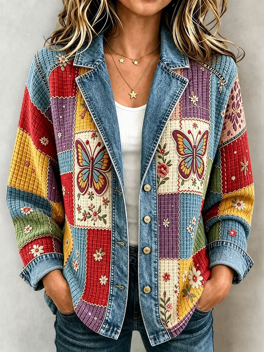 Ladies' Butterfly Pattern Splicing Effect Coat