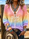 Women'S Casual Print Tie-Front Top