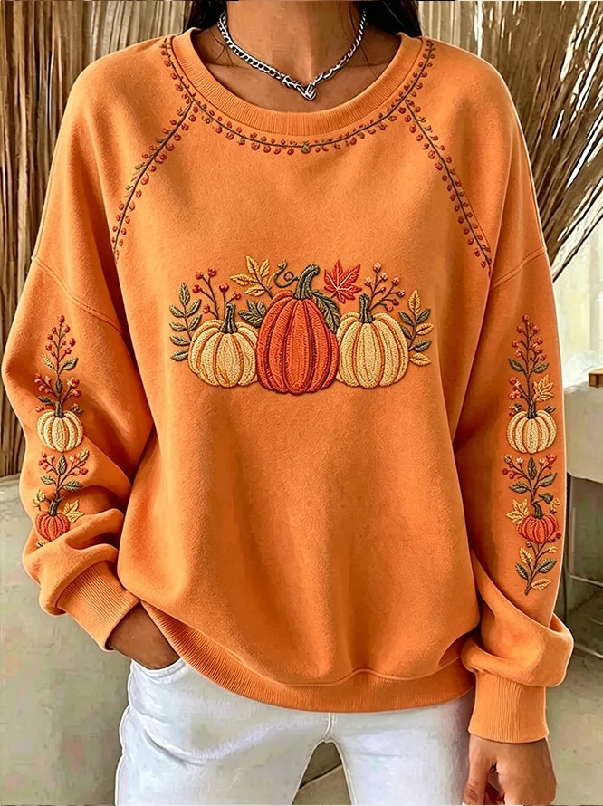 Women'S Casual Autumn Pumpkin Round Neck Long Sleeved Sportswear