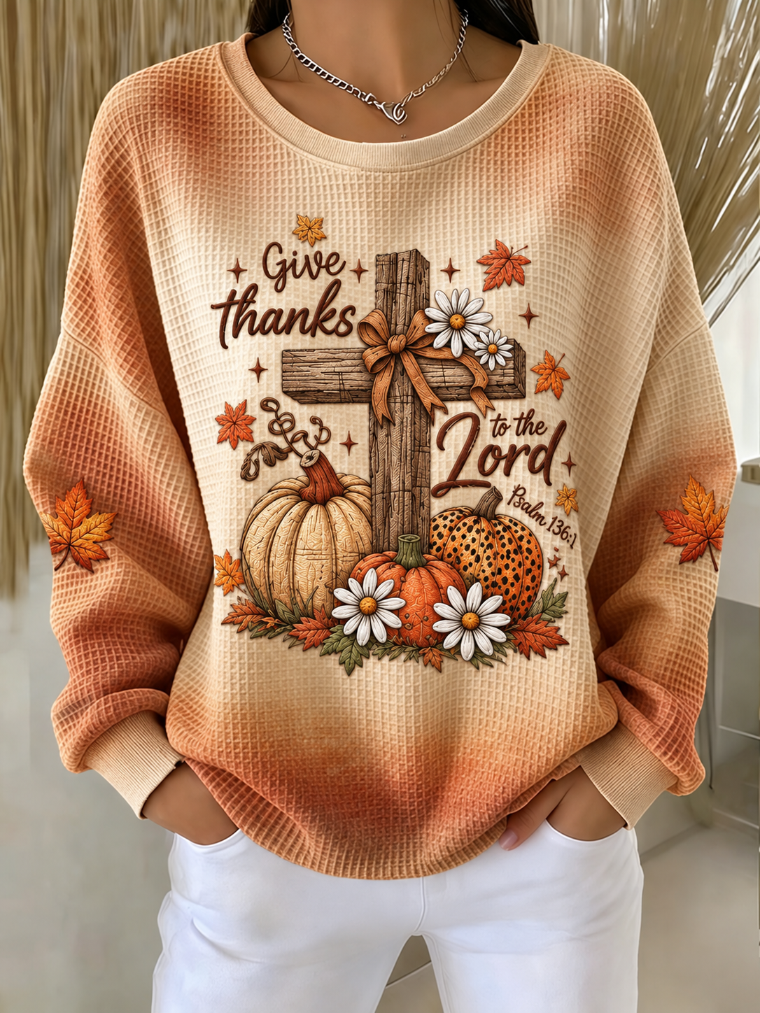 Women'S Checkered Cross Printed Waffle Sweatshirt