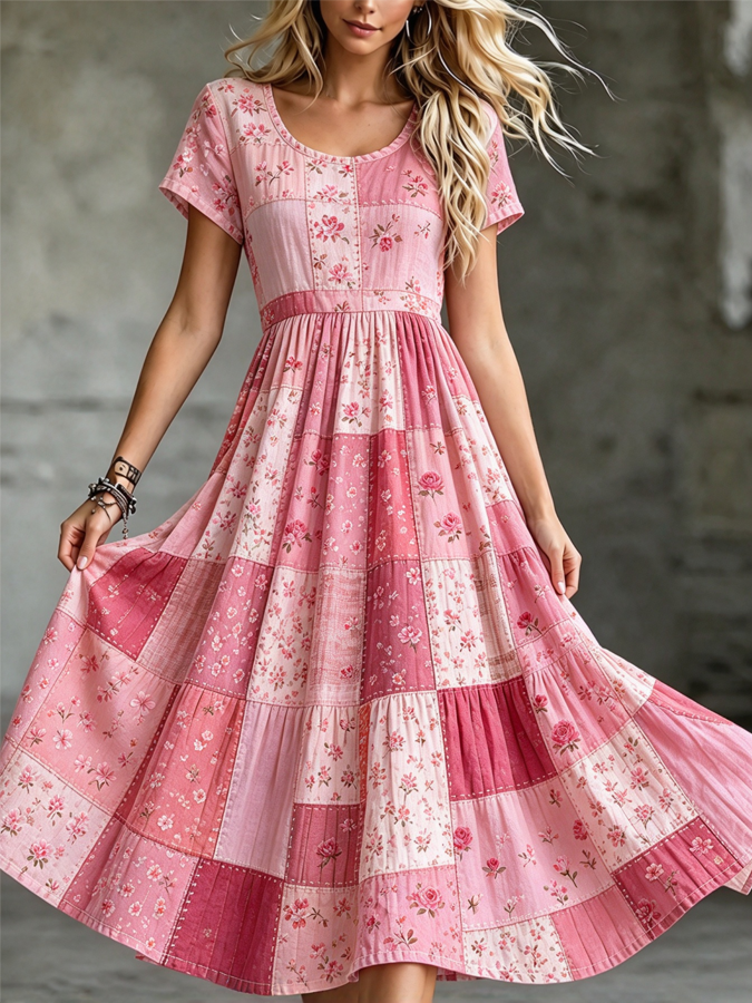 Women's Floral Print Round Neck Dress