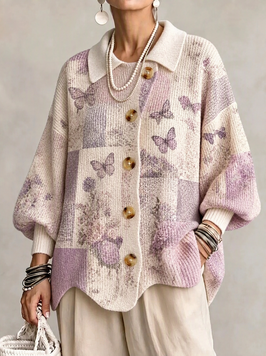 Women'S Butterfly Pattern Casual Sweater Long Cardigan