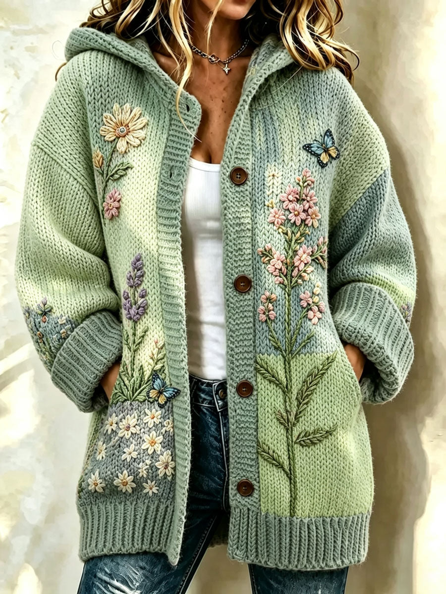 Women'S Breast Cancer Flower Pattern Long Sweater