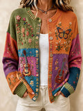 Women'S Pink Western Style Butterfly Flower Pattern Cardigan