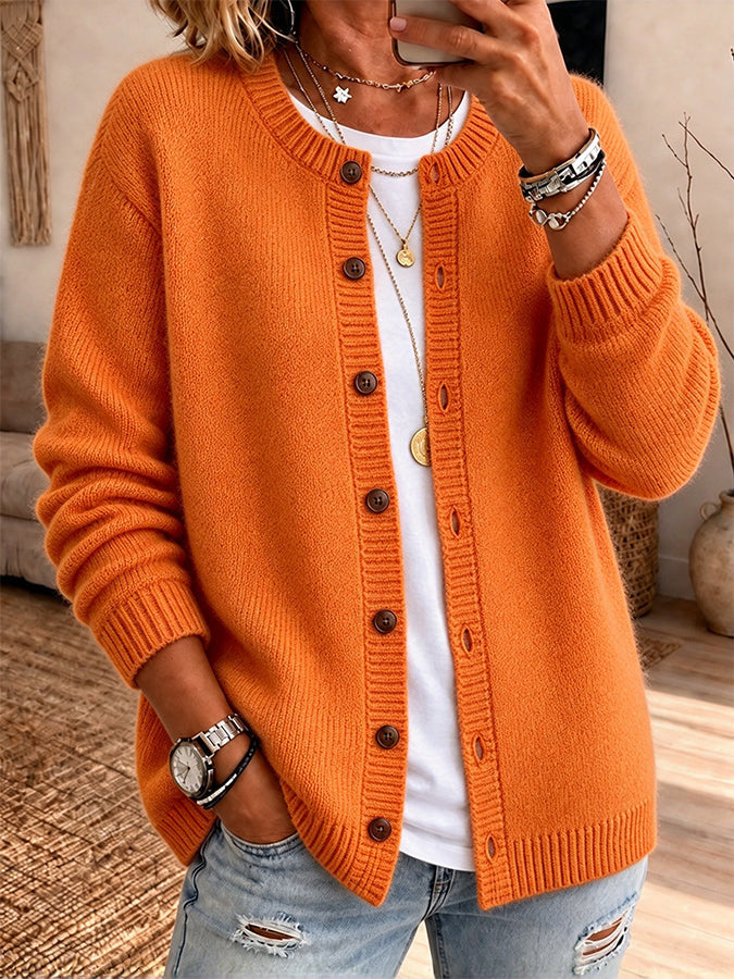 Women'S Solid Color Printed Casual Cardigan