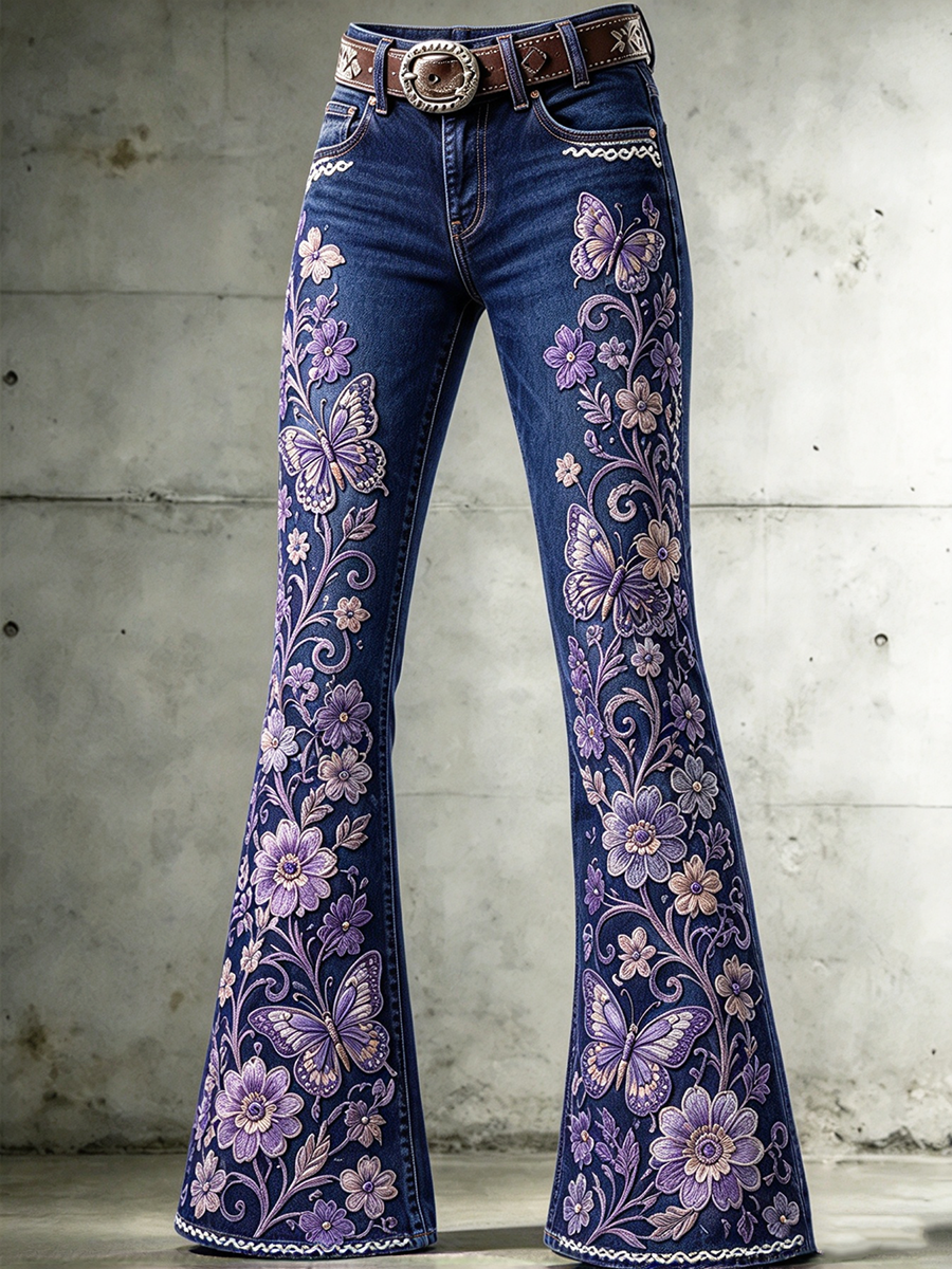 Women's Floral Pattern Jeans