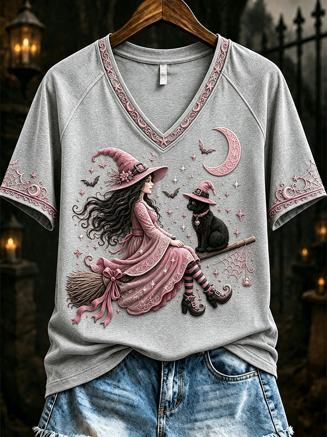 Women'S Casual Retro Pink Art Printed T-Shirt