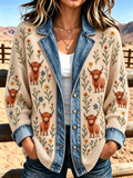 Women's Vintage Highland Cow Print Jacket