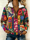 Women's Patchwork Art Plush Collar Top