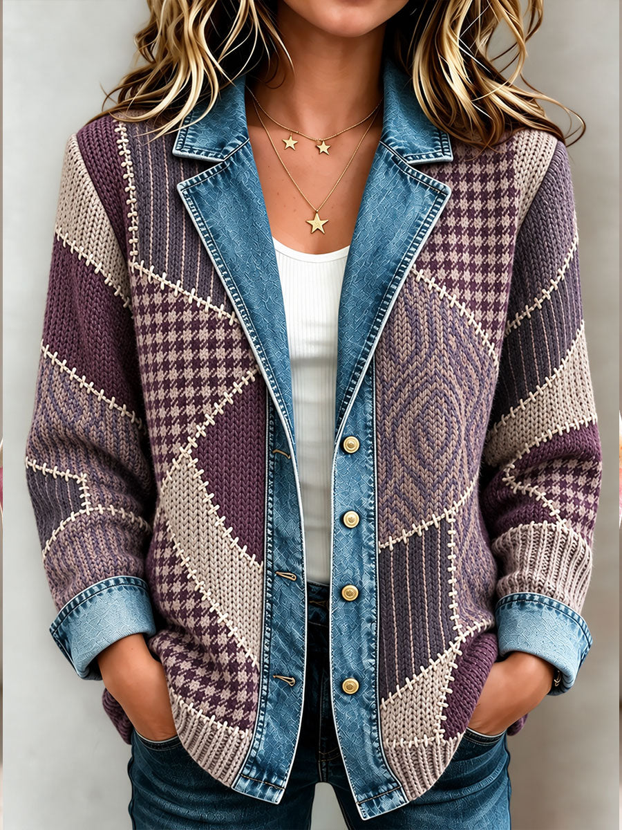 Women's Patchwork Art Knitted Cardigan